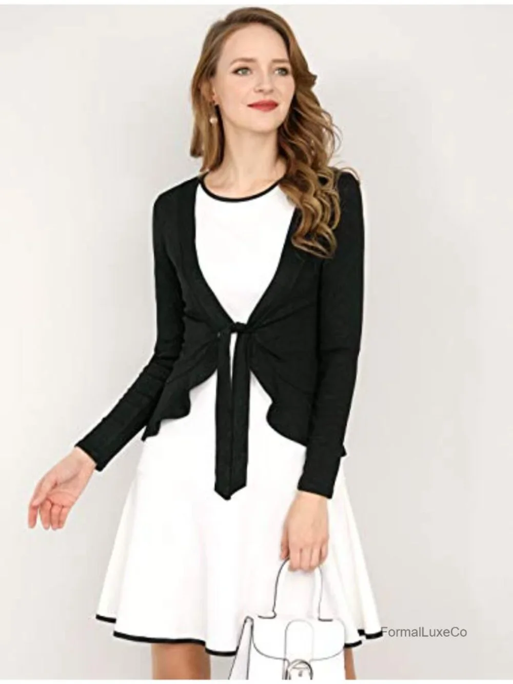 Tie Front Ruffle Long Sleeve Cardigan Women Dressy Knit Open Front